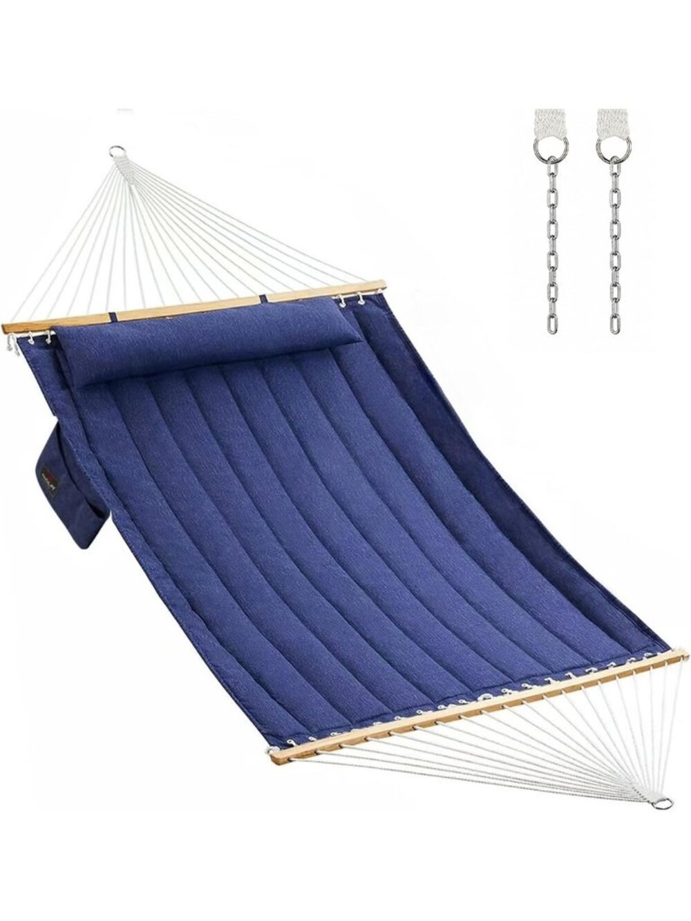 Large Double Quilted Hammock with Pillow & Spreader Bars - 450 lbs Capacity